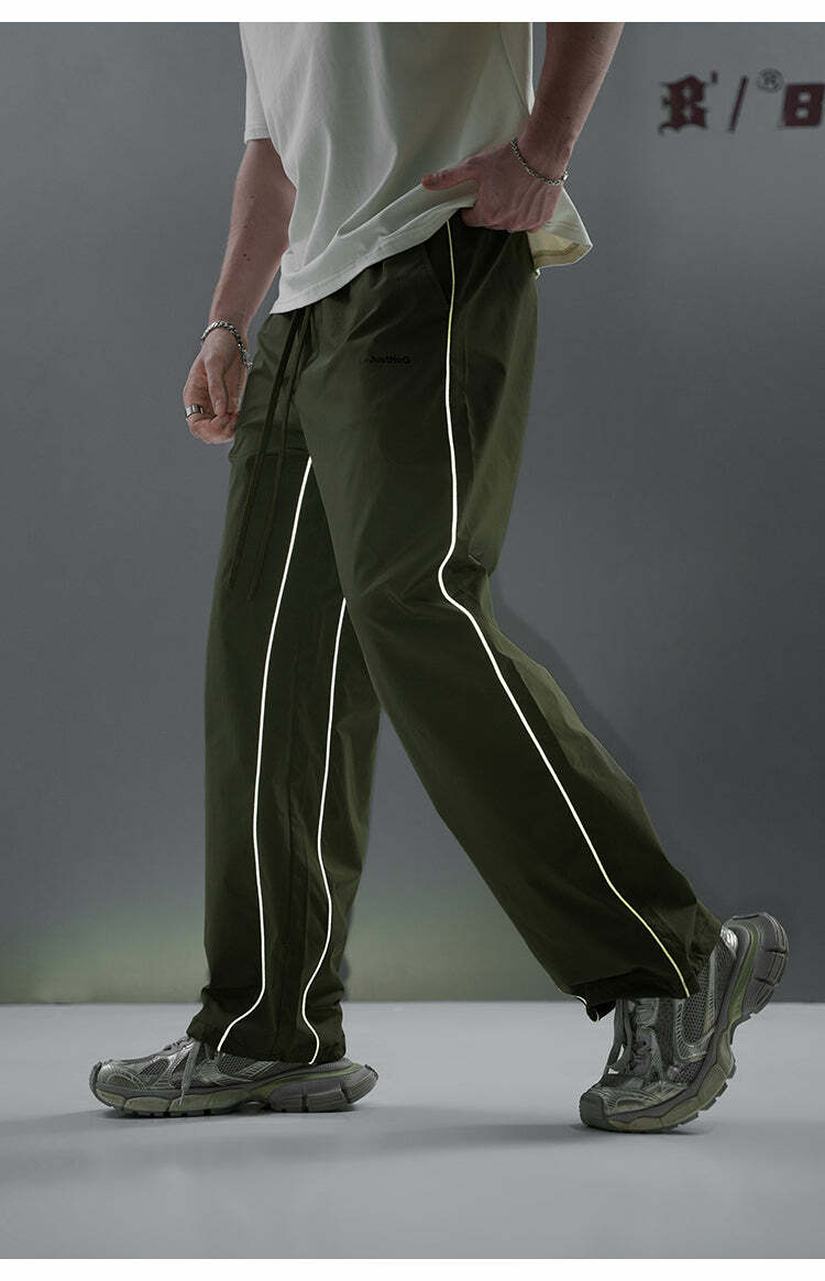 BJHG Reflective Striped Track Pants - Y2K Grunge, 90s Fashion, Retro Summer Outfits, Y2K Club Style