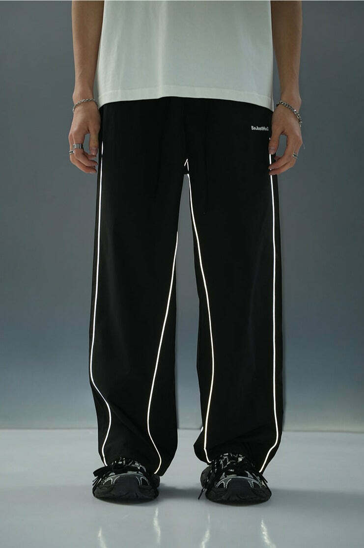 BJHG Reflective Striped Track Pants - Y2K Grunge, 90s Fashion, Retro Summer Outfits, Y2K Club Style