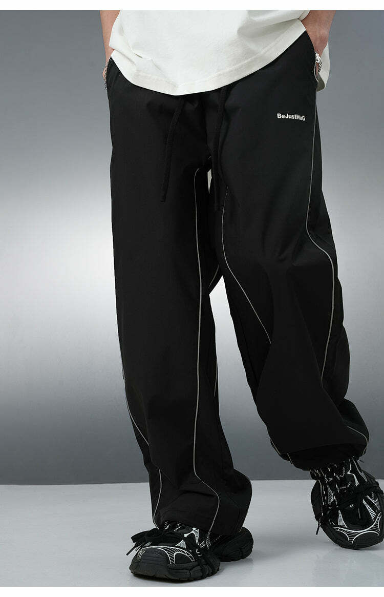 BJHG Reflective Striped Track Pants - Y2K Grunge, 90s Fashion, Retro Summer Outfits, Y2K Club Style