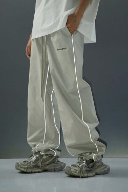 BJHG Reflective Striped Track Pants - Y2K Grunge, 90s Fashion, Retro Summer Outfits, Y2K Club Style