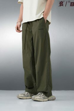 BJHG Reflective Striped Track Pants - Y2K Grunge, 90s Fashion, Retro Summer Outfits, Y2K Club Style