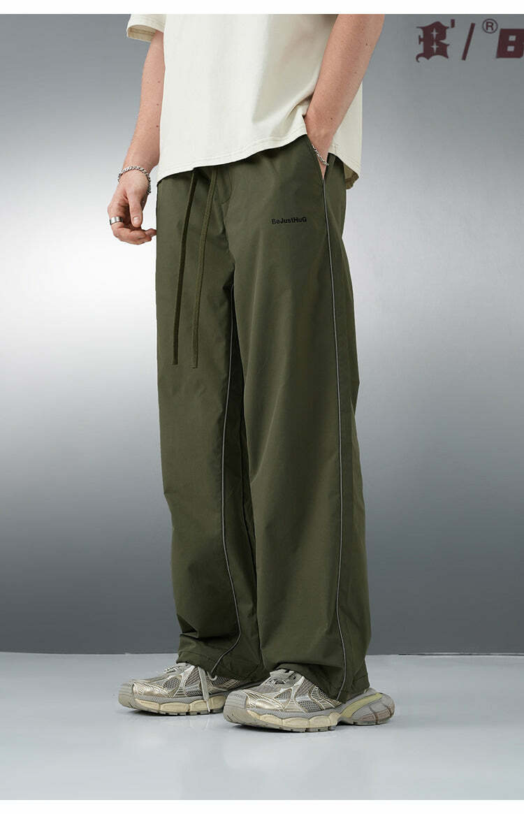 BJHG Reflective Striped Track Pants - Y2K Grunge, 90s Fashion, Retro Summer Outfits, Y2K Club Style