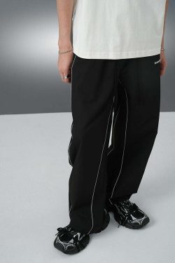 BJHG Reflective Striped Track Pants - Y2K Grunge, 90s Fashion, Retro Summer Outfits, Y2K Club Style