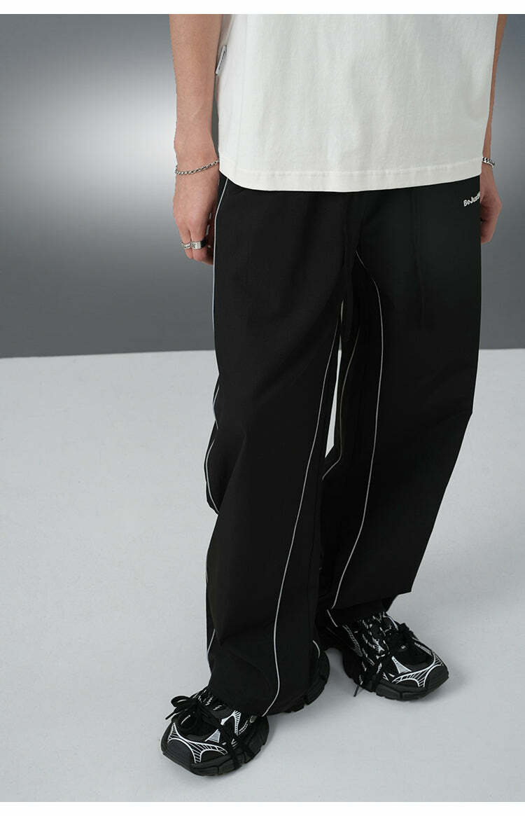 BJHG Reflective Striped Track Pants - Y2K Grunge, 90s Fashion, Retro Summer Outfits, Y2K Club Style