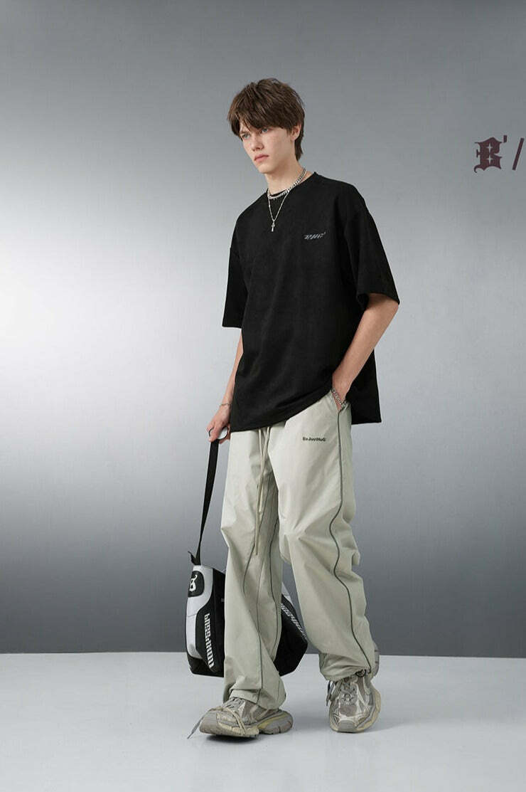 BJHG Reflective Striped Track Pants - Y2K Grunge, 90s Fashion, Retro Summer Outfits, Y2K Club Style