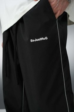 BJHG Reflective Striped Track Pants - Y2K Grunge, 90s Fashion, Retro Summer Outfits, Y2K Club Style