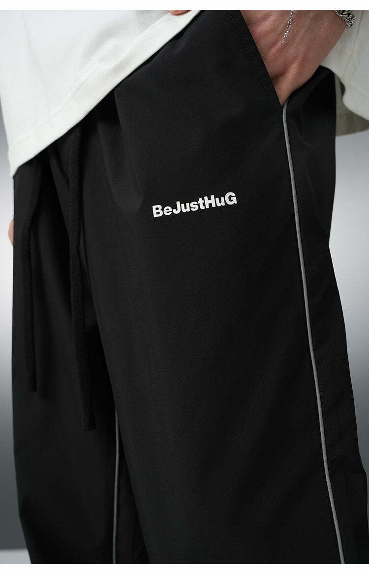 BJHG Reflective Striped Track Pants - Y2K Grunge, 90s Fashion, Retro Summer Outfits, Y2K Club Style