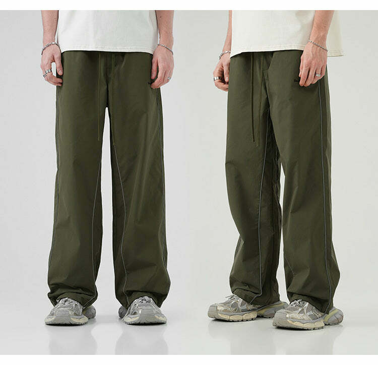BJHG Reflective Striped Track Pants - Y2K Grunge, 90s Fashion, Retro Summer Outfits, Y2K Club Style