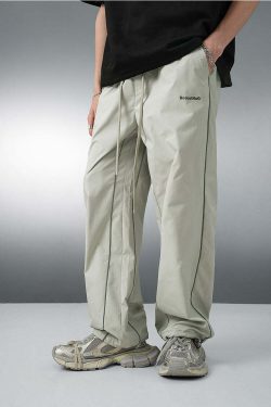 BJHG Reflective Striped Track Pants - Y2K Grunge, 90s Fashion, Retro Summer Outfits, Y2K Club Style