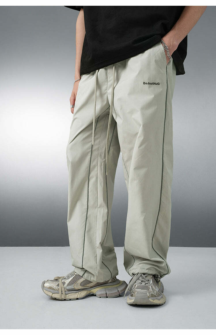BJHG Reflective Striped Track Pants - Y2K Grunge, 90s Fashion, Retro Summer Outfits, Y2K Club Style