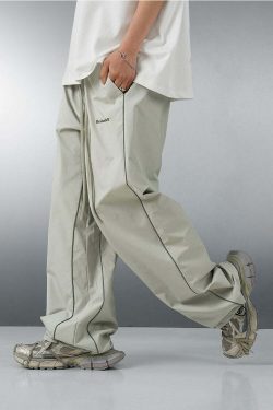 BJHG Reflective Striped Track Pants - Y2K Grunge, 90s Fashion, Retro Summer Outfits, Y2K Club Style