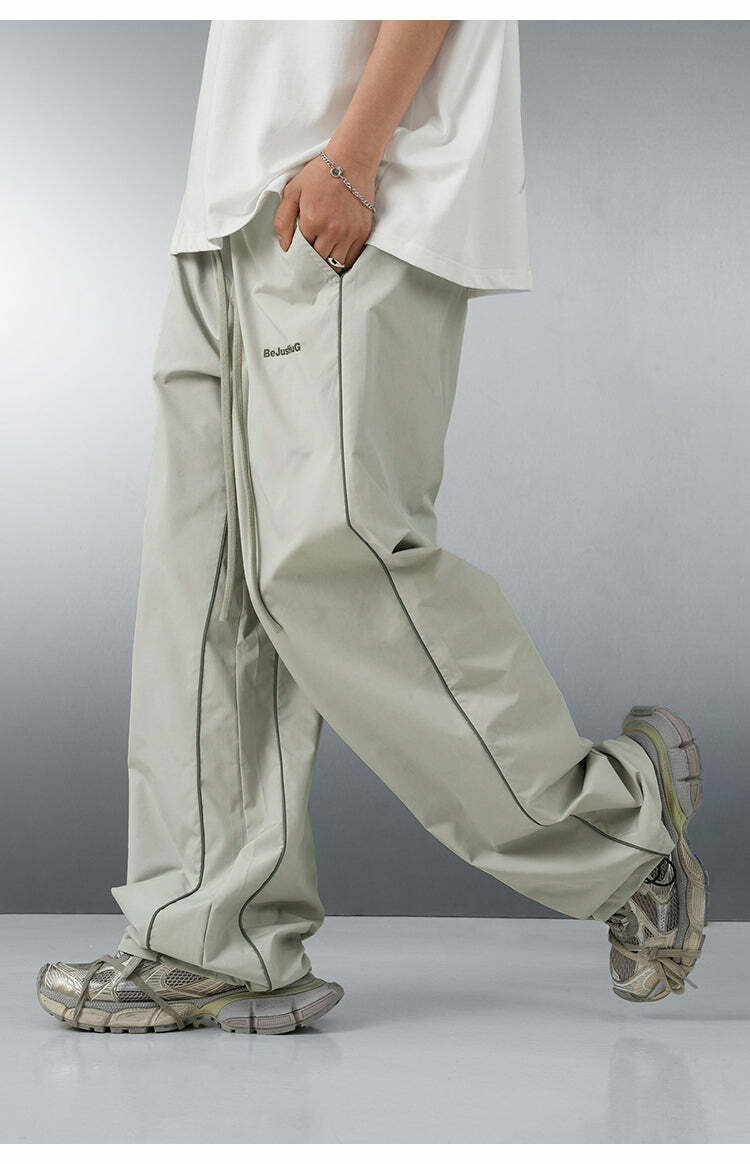 BJHG Reflective Striped Track Pants - Y2K Grunge, 90s Fashion, Retro Summer Outfits, Y2K Club Style