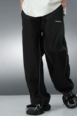 BJHG Reflective Striped Track Pants - Y2K Grunge, 90s Fashion, Retro Summer Outfits