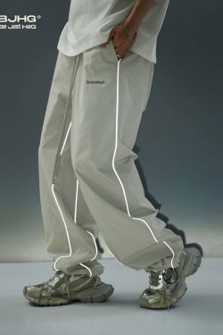 BJHG Reflective Striped Track Pants - Y2K Grunge, 90s Fashion, Retro Summer Outfits
