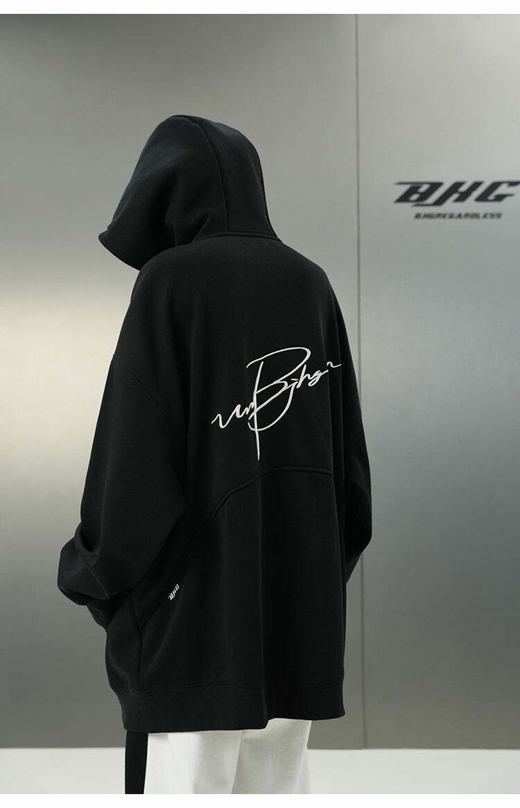 BJHG Script Logo Hoodie - Y2K Summer, 90s Grunge, Retro Style, Y2K Club & Party Outfits