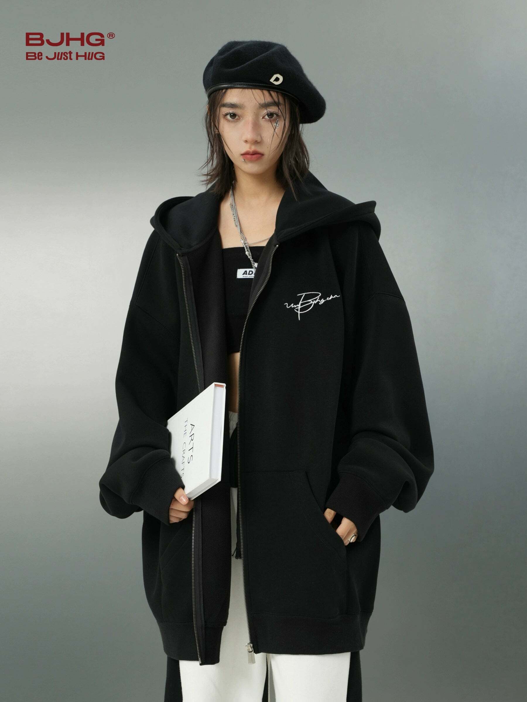 BJHG Script Logo Hoodie - Y2K Summer, 90s Grunge, Retro Style, Y2K Club & Party Outfits