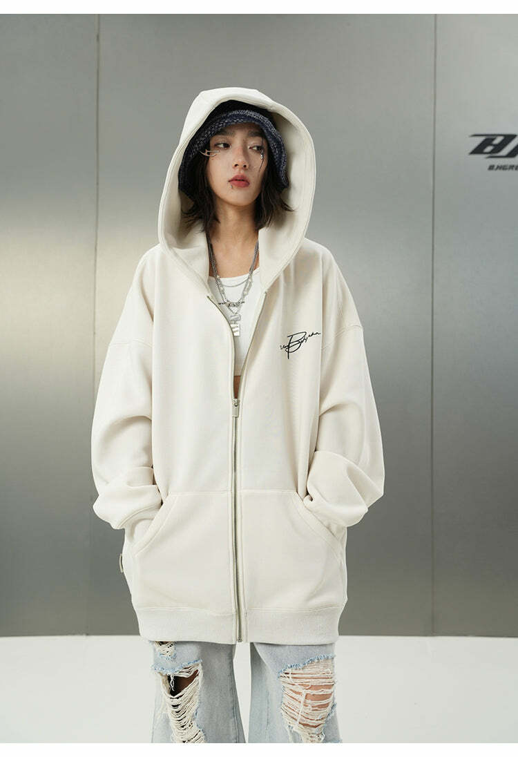BJHG Script Logo Hoodie - Y2K Summer, 90s Grunge, Retro Style, Y2K Club & Party Outfits