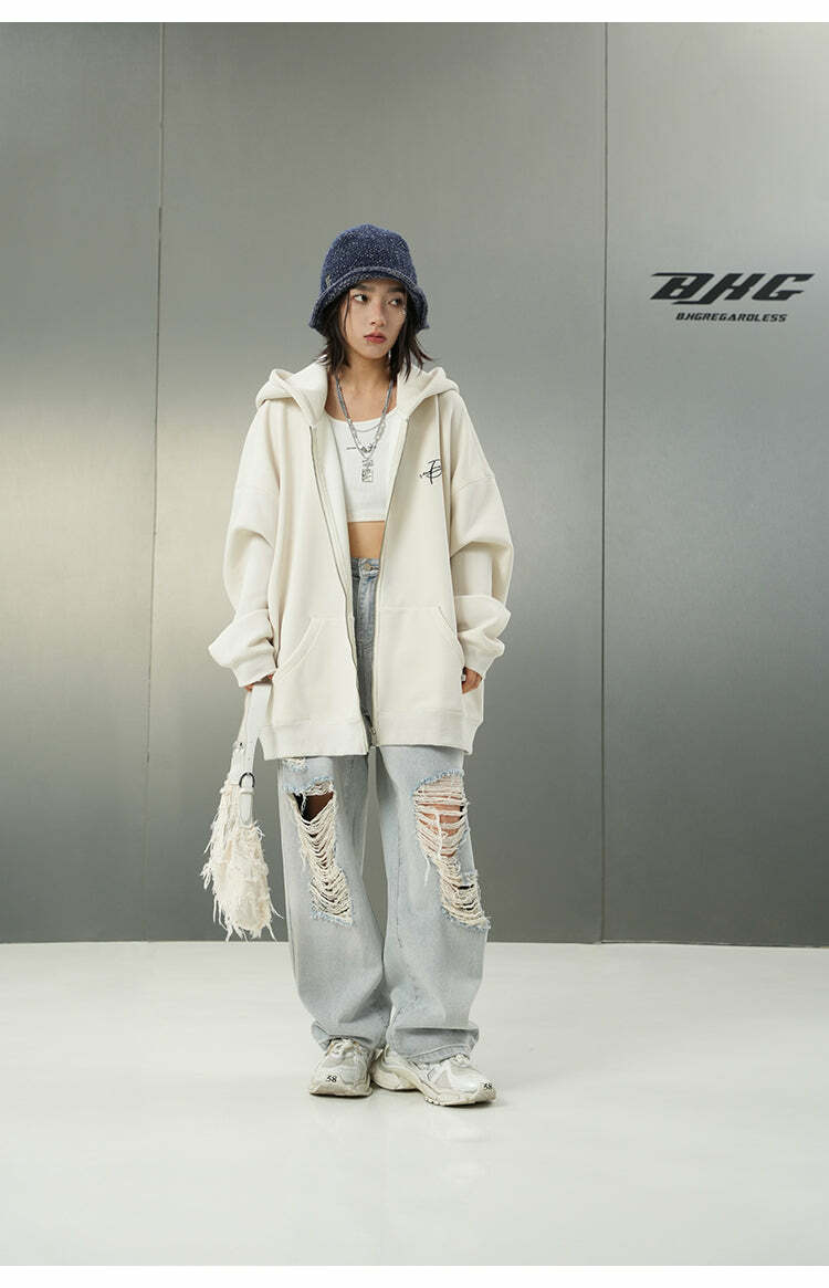 BJHG Script Logo Hoodie - Y2K Summer, 90s Grunge, Retro Style, Y2K Club & Party Outfits