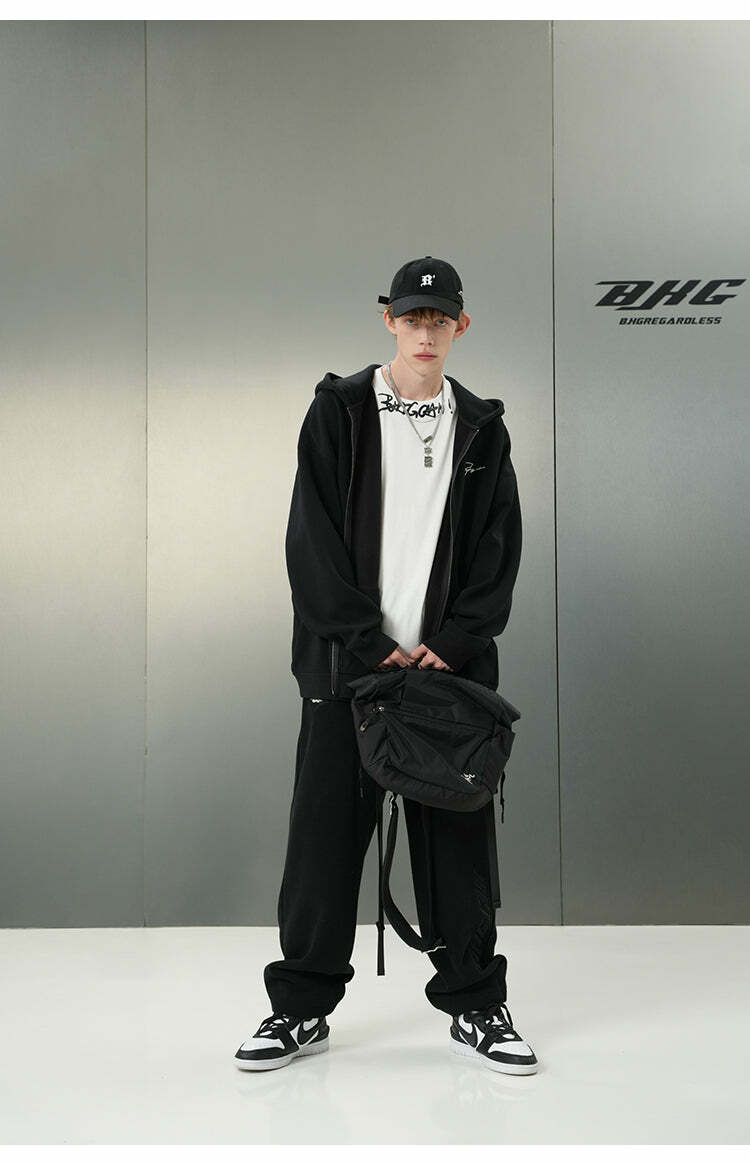 BJHG Script Logo Hoodie - Y2K Summer, 90s Grunge, Retro Style, Y2K Club & Party Outfits