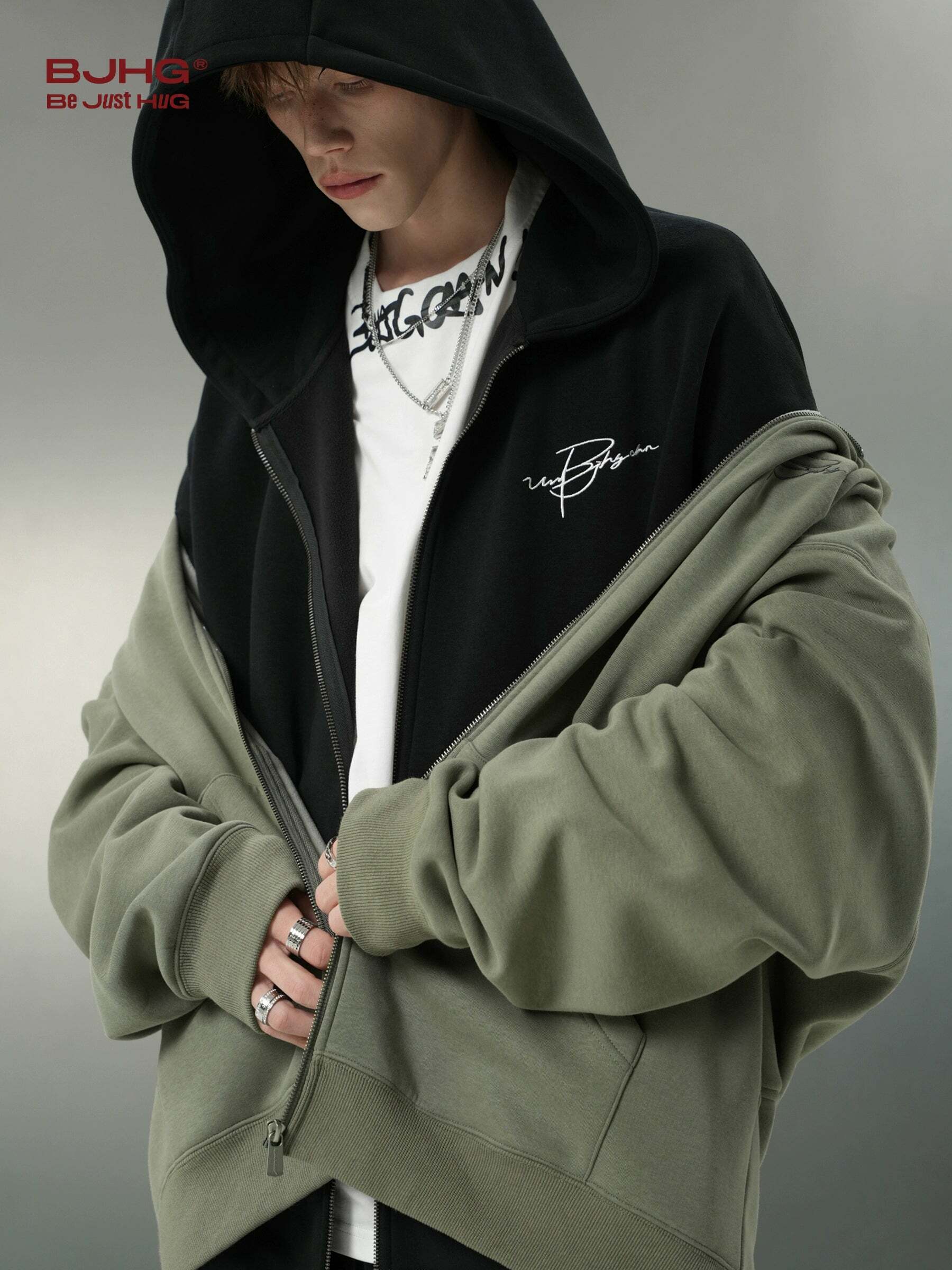 BJHG Script Logo Hoodie - Y2K Summer, 90s Grunge, Retro Style, Y2K Club & Party Outfits