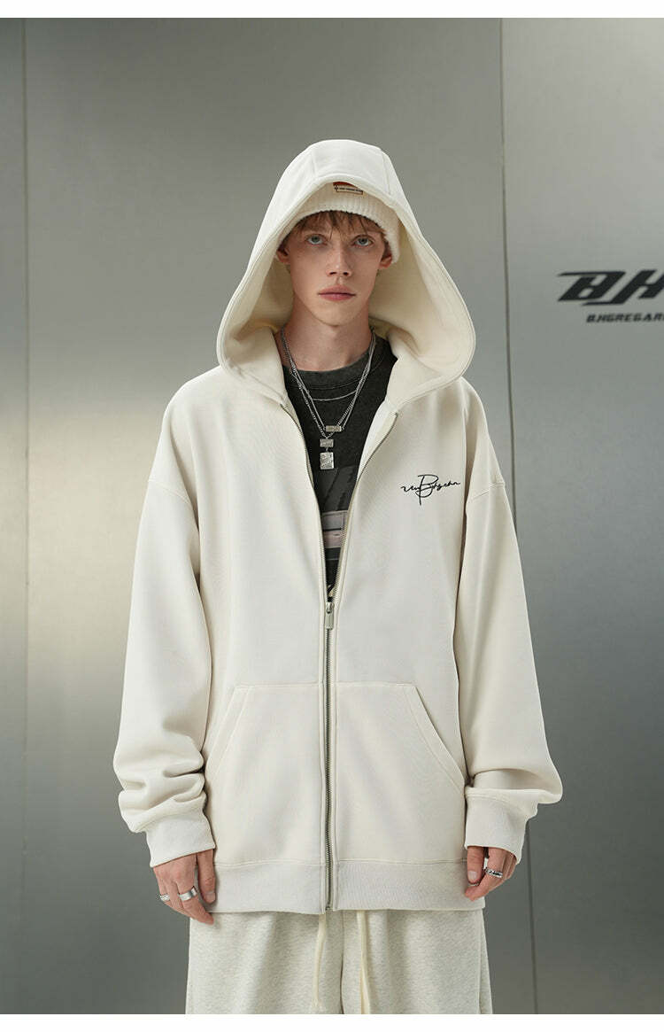 BJHG Script Logo Hoodie - Y2K Summer, 90s Grunge, Retro Style, Y2K Club & Party Outfits