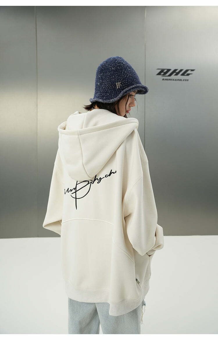 BJHG Script Logo Hoodie - Y2K Summer, 90s Grunge, Retro Style, Y2K Club & Party Outfits