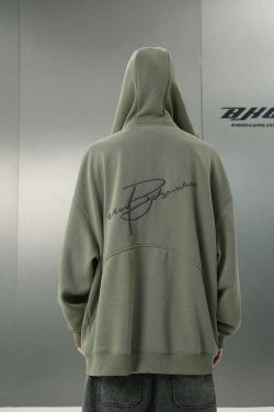 BJHG Script Logo Hoodie - Y2K Summer, 90s Grunge, Retro Style, Y2K Club & Party Outfits
