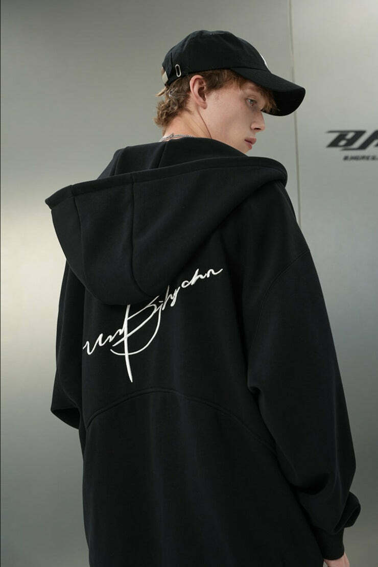 BJHG Script Logo Hoodie - Y2K Summer, 90s Grunge, Retro Style, Y2K Club & Party Outfits