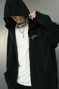 BJHG Script Logo Hoodie - Y2K Summer, 90s Grunge, Retro Style, Y2K Club & Party Outfits