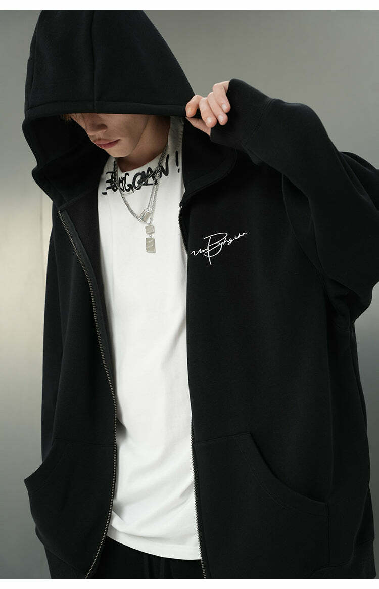 BJHG Script Logo Hoodie - Y2K Summer, 90s Grunge, Retro Style, Y2K Club & Party Outfits