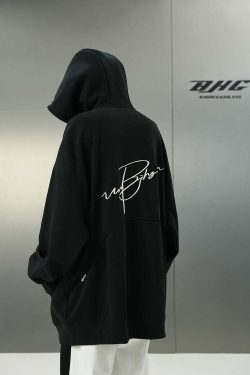 BJHG Script Logo Hoodie - Y2K Summer, 90s Grunge, Retro Style, Y2K Club & Party Outfits