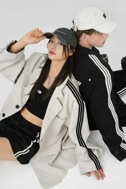 BJHG Striped Blazer - Y2K Summer, 90s Grunge, Retro Hip Hop, Pastel Goth, Y2K Party