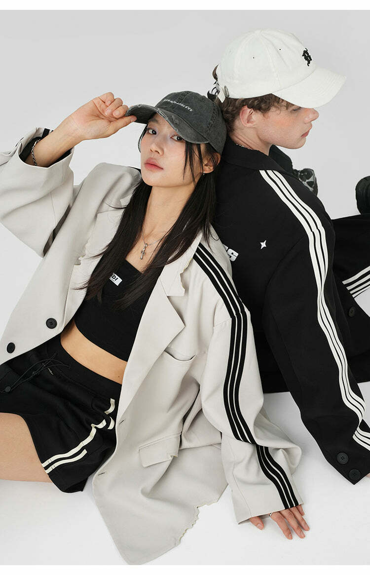 BJHG Striped Blazer - Y2K Summer, 90s Grunge, Retro Hip Hop, Pastel Goth, Y2K Party