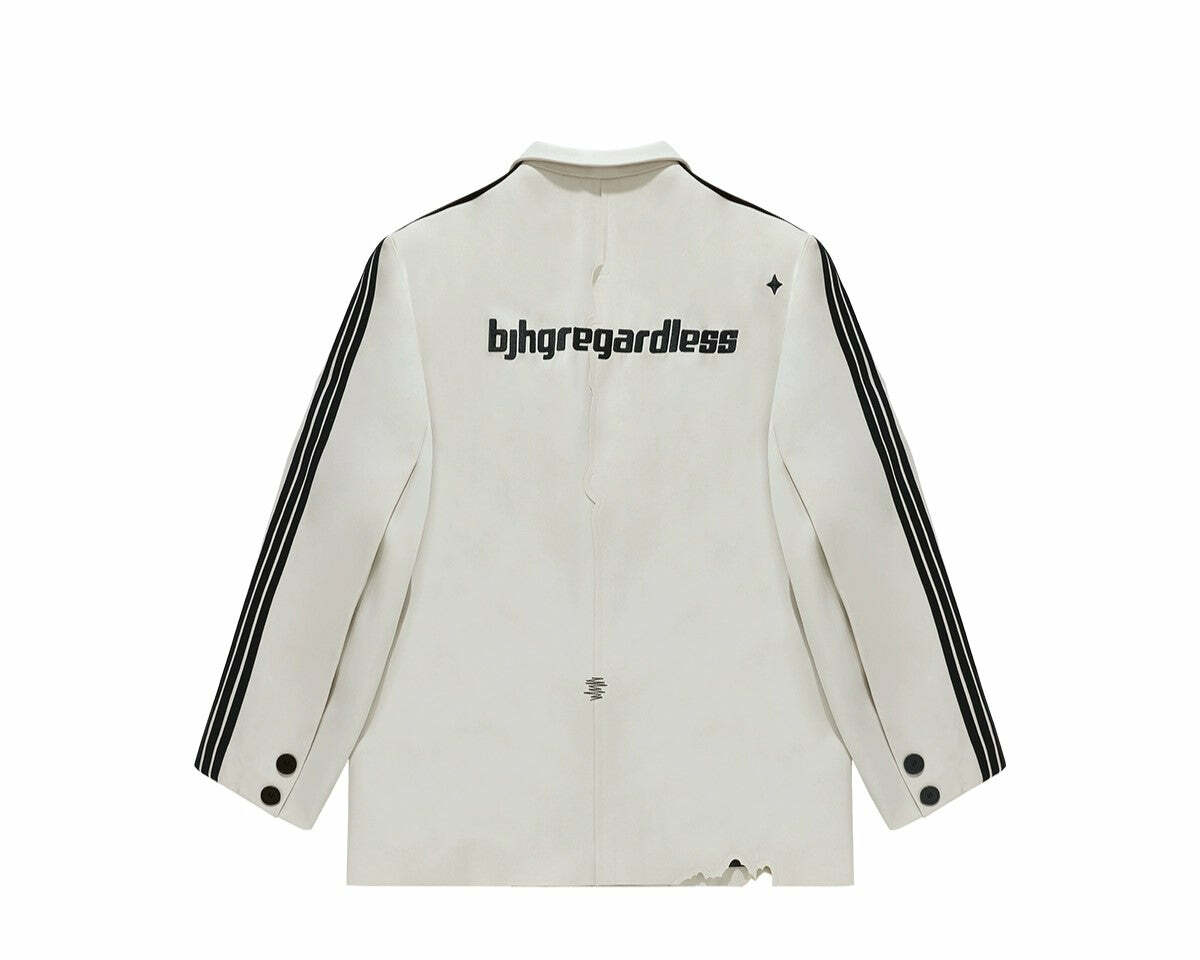 BJHG Striped Blazer - Y2K Summer, 90s Grunge, Retro Hip Hop, Pastel Goth, Y2K Party