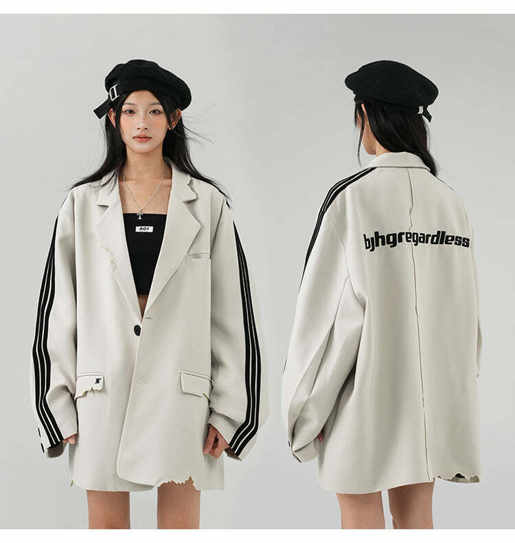BJHG Striped Blazer - Y2K Summer, 90s Grunge, Retro Hip Hop, Pastel Goth, Y2K Party