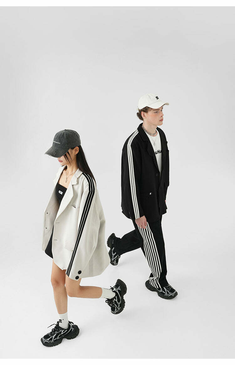 BJHG Striped Blazer - Y2K Summer, 90s Grunge, Retro Hip Hop, Pastel Goth, Y2K Party