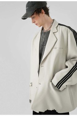 BJHG Striped Blazer - Y2K Summer, 90s Grunge, Retro Hip Hop, Pastel Goth, Y2K Party