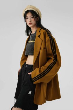 BJHG Striped Blazer - Y2K Summer, 90s Grunge, Retro Hip Hop, Pastel Goth, Y2K Party