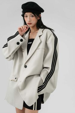 BJHG Striped Blazer - Y2K Summer, 90s Grunge, Retro Hip Hop, Pastel Goth, Y2K Party