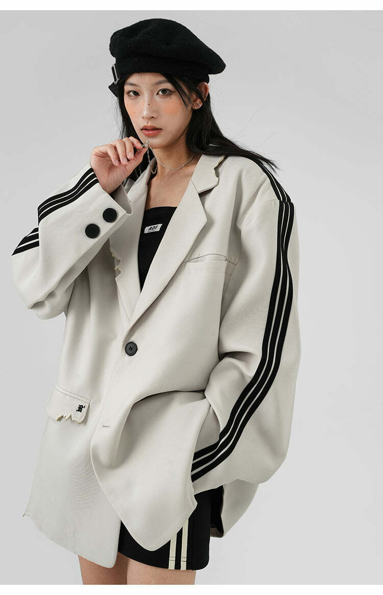 BJHG Striped Blazer - Y2K Summer, 90s Grunge, Retro Hip Hop, Pastel Goth, Y2K Party