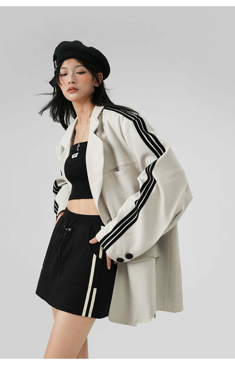 BJHG Striped Blazer - Y2K Summer, 90s Grunge, Retro Hip Hop, Pastel Goth, Y2K Party