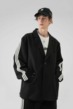 BJHG Striped Blazer - Y2K Summer, 90s Grunge, Retro Hip Hop, Pastel Goth, Y2K Party