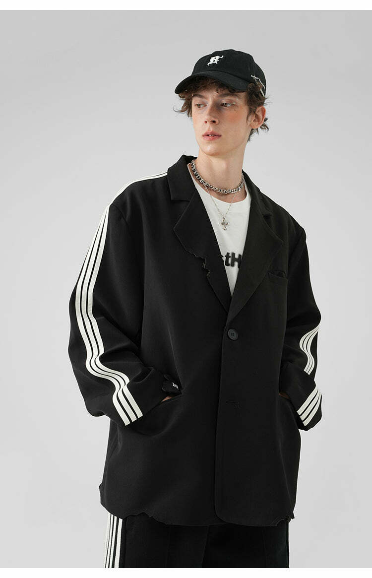 BJHG Striped Blazer - Y2K Summer, 90s Grunge, Retro Hip Hop, Pastel Goth, Y2K Party