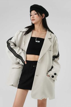 BJHG Striped Blazer - Y2K Summer, 90s Grunge, Retro Hip Hop, Pastel Goth, Y2K Party