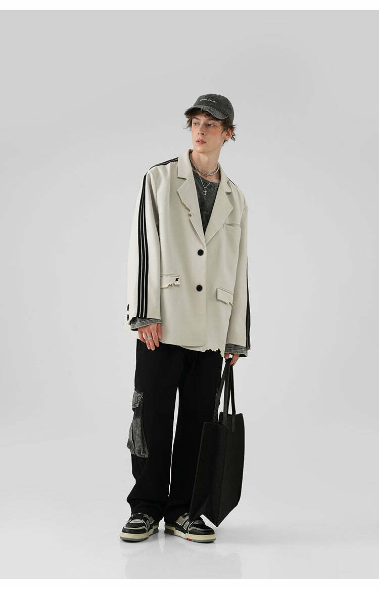 BJHG Striped Blazer - Y2K Summer, 90s Grunge, Retro Hip Hop, Pastel Goth, Y2K Party