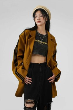 BJHG Striped Blazer - Y2K Summer Grunge, 90s Retro Fashion, Y2K Party & Club Outfits