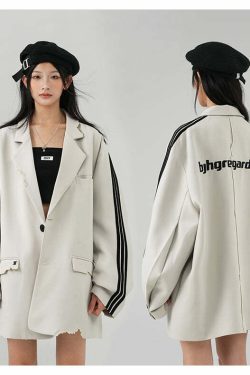 BJHG Striped Blazer - Y2K Summer Grunge, 90s Retro Fashion, Y2K Party & Club Outfits