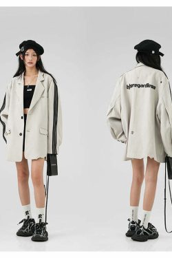 BJHG Striped Blazer - Y2K Summer Grunge, 90s Retro Fashion, Y2K Party & Club Outfits
