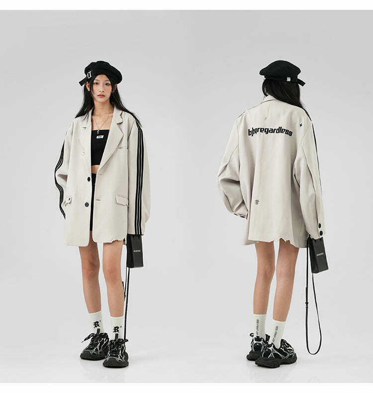 BJHG Striped Blazer - Y2K Summer Grunge, 90s Retro Fashion, Y2K Party & Club Outfits
