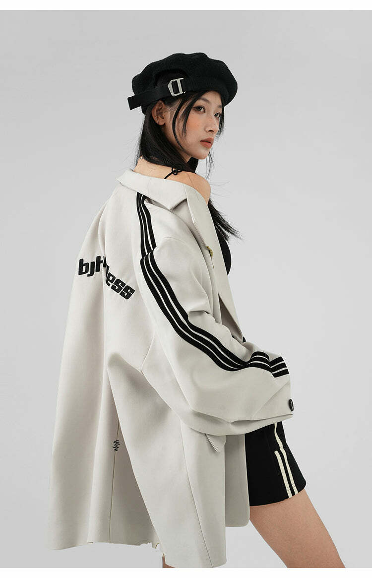 BJHG Striped Blazer - Y2K Summer Grunge, 90s Retro Fashion, Y2K Party & Club Outfits